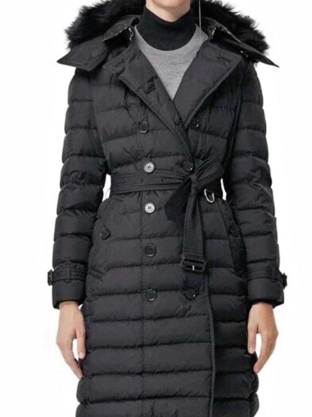 Burberry Brit Quilted Puffer Down Coat in Black Size X Small with removable hood